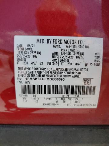 2021 FORD EXPLORER L - 1FMSK8FH6MGB36690