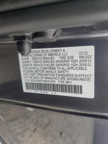 2022 HONDA PILOT SE 5FNYF6H27NB091979