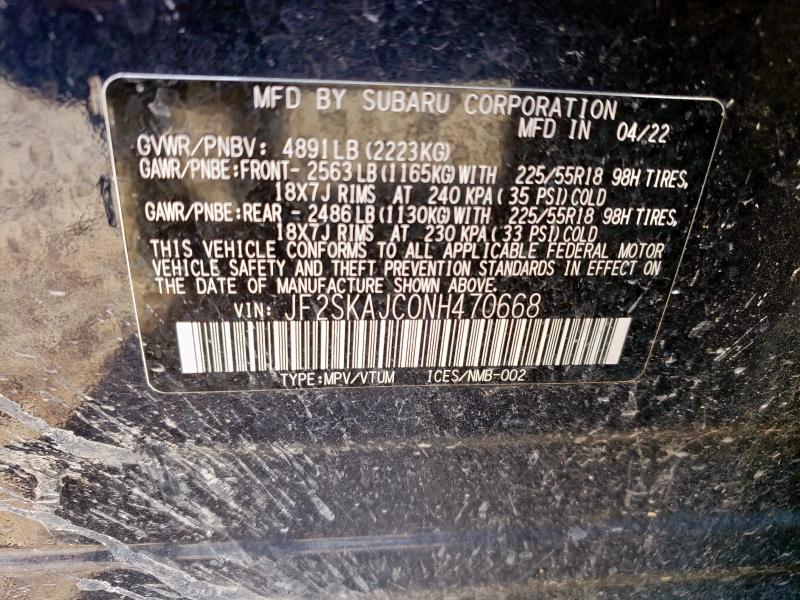 2022 SUBARU FORESTER S JF2SKAJC0NH470668
