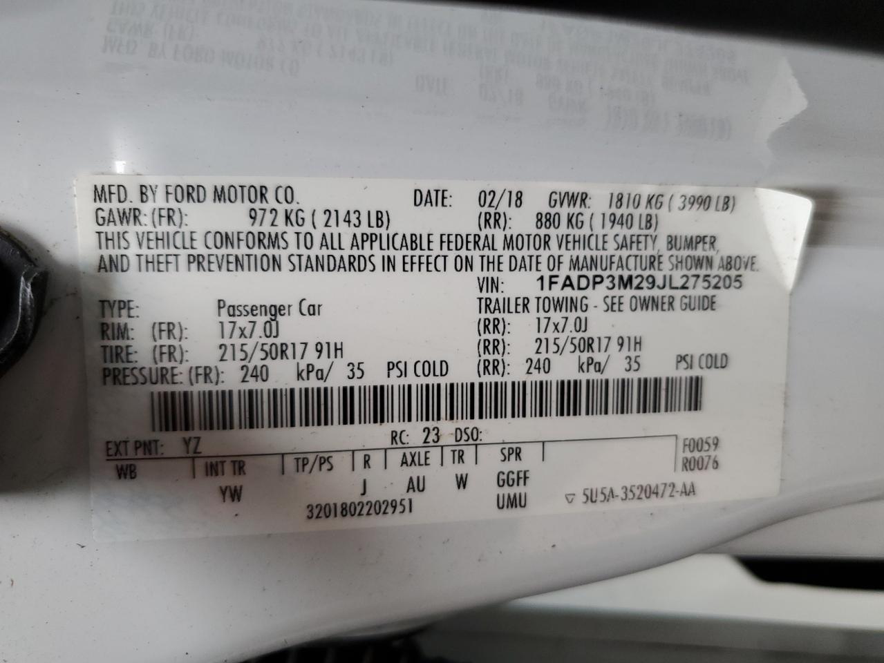 Lot #3240238049 2018 FORD FOCUS SEL