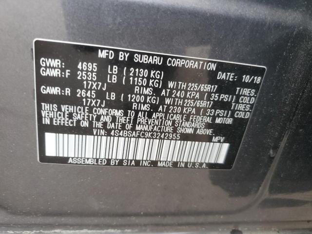2019 SUBARU OUTBACK 2. 4S4BSAFC9K3242955