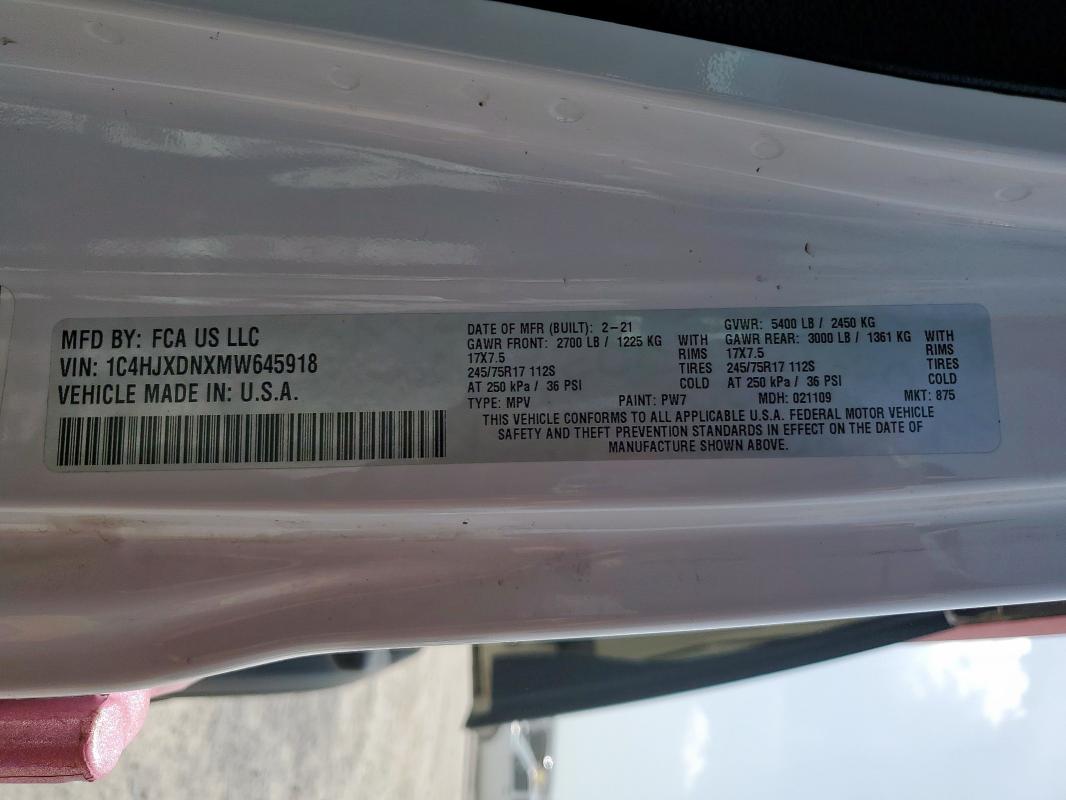 2021 JEEP WRANGLER U 1C4HJXDNXMW645918