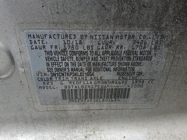 2019 NISSAN VERSA S 3N1CN7AP3KL821654