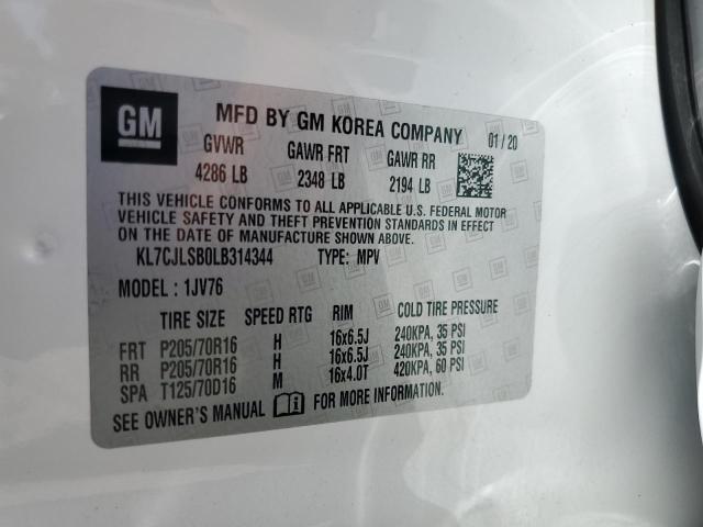 2020 CHEVROLET TRAX 1LT KL7CJLSB0LB314344