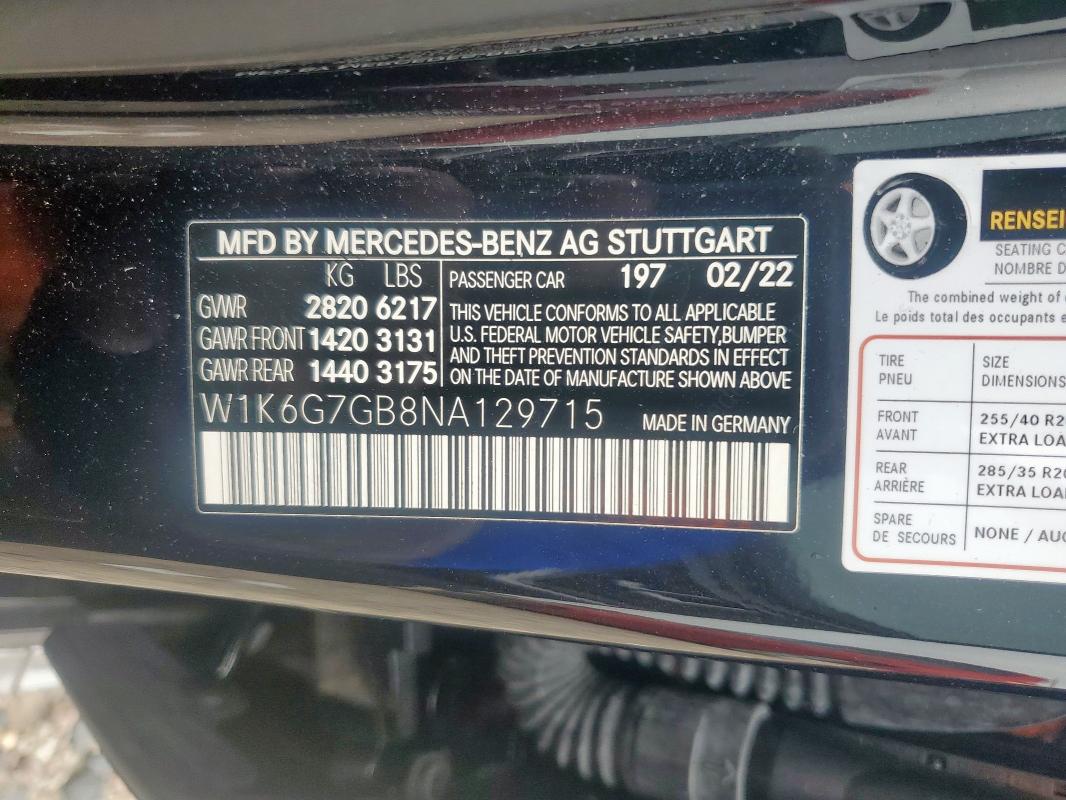 2022 MERCEDES-BENZ S 580 4MAT - W1K6G7GB8NA129715