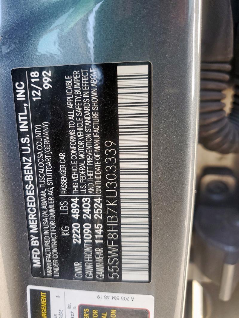 2019 MERCEDES-BENZ C 63 AMG-S 55SWF8HB7KU303339