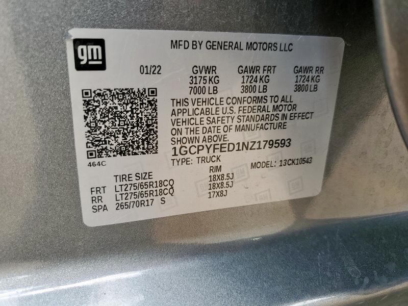 2022 CHEVROLET SILVERADO - 1GCPYFED1NZ179593