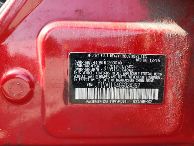 2016 SUBARU WRX LIMITE JF1VA1L64G9824362