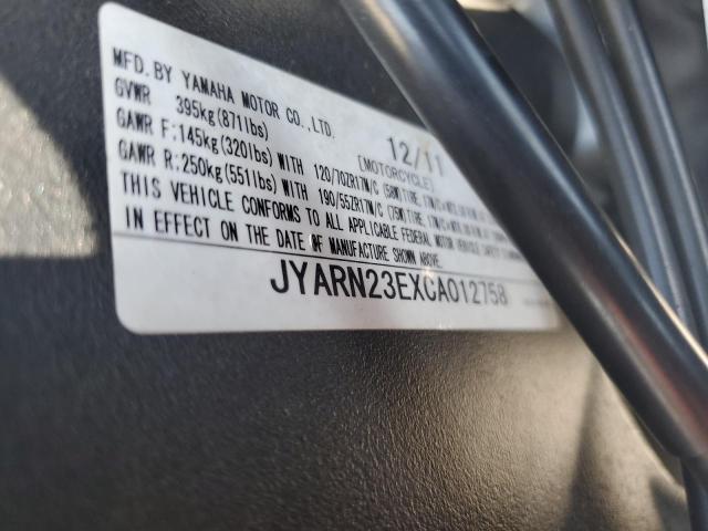 2012 YAMAHA YZFR1 JYARN23EXCA012758