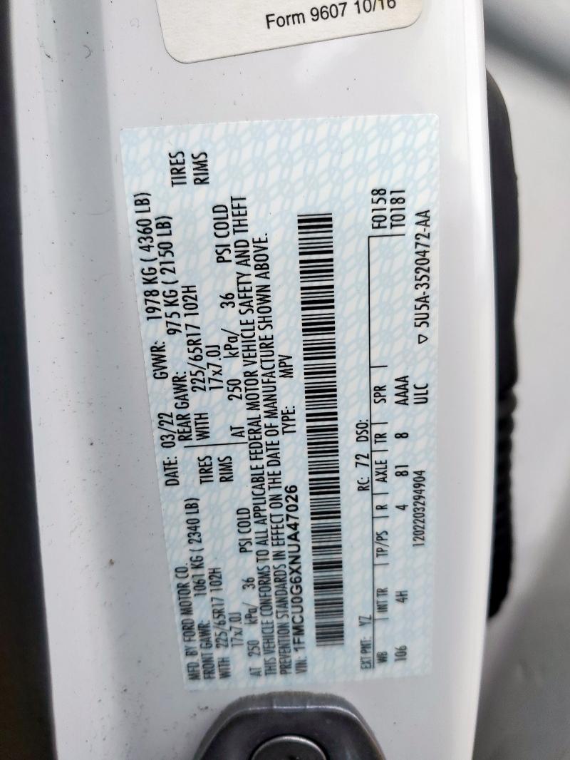 2022 FORD ESCAPE SE 1FMCU0G6XNUA47026