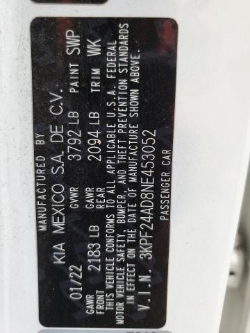 2022 KIA FORTE FE 3KPF24AD8NE453052