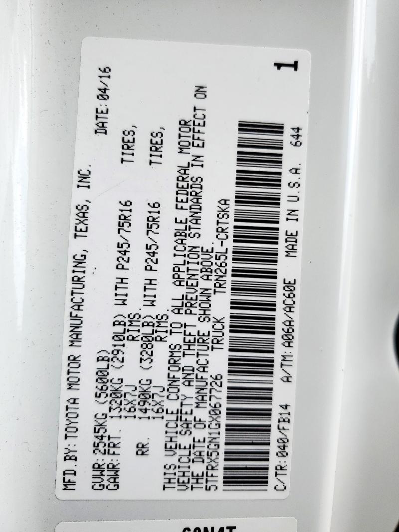 2016 TOYOTA TACOMA ACC - 5TFRX5GN1GX067726
