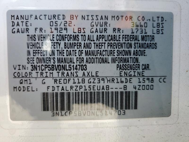 2022 NISSAN KICKS S - 3N1CP5BV0NL514703