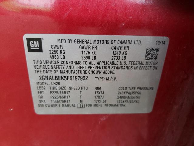 2015 CHEVROLET EQUINOX LT 2GNALBEK5F6197952