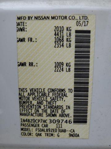 2017 NISSAN LEAF S 1N4BZ0CP7HC309746