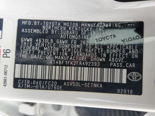 2015 TOYOTA CAMRY LE 4T4BF1FK2FR492393