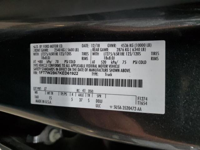 2019 FORD F250 SUPER - 1FT7W2B67KED61922