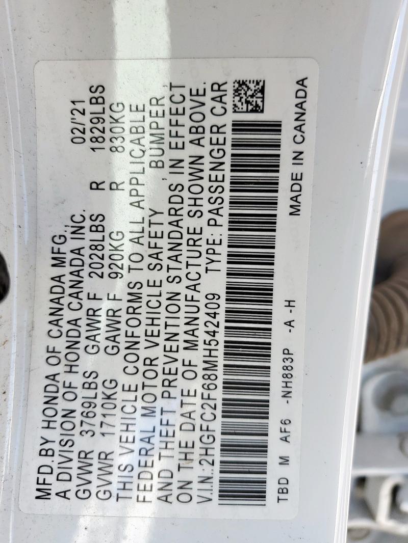 2021 HONDA CIVIC LX 2HGFC2F68MH542409