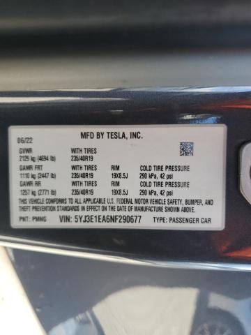 2022 TESLA MODEL 3 5YJ3E1EA6NF290677