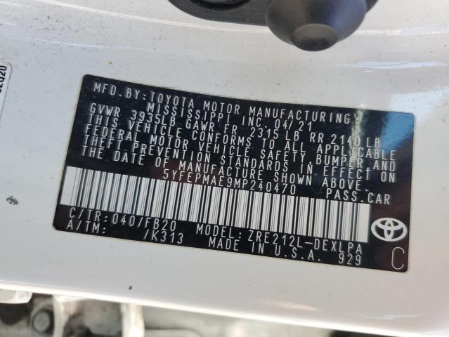 2021 TOYOTA COROLLA LE 5YFEPMAE9MP240470