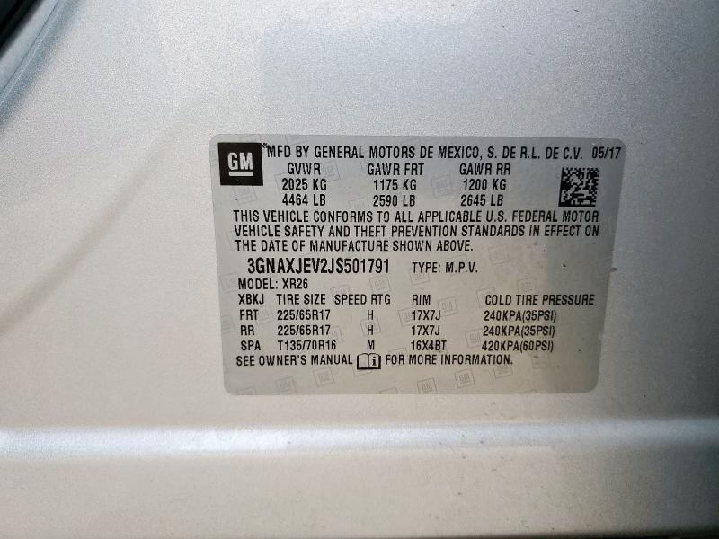 2018 CHEVROLET EQUINOX LT 3GNAXJEV2JS501791