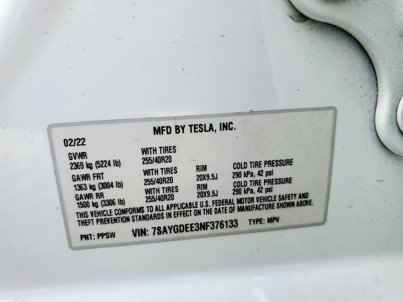 2022 TESLA MODEL Y 7SAYGDEE3NF376133