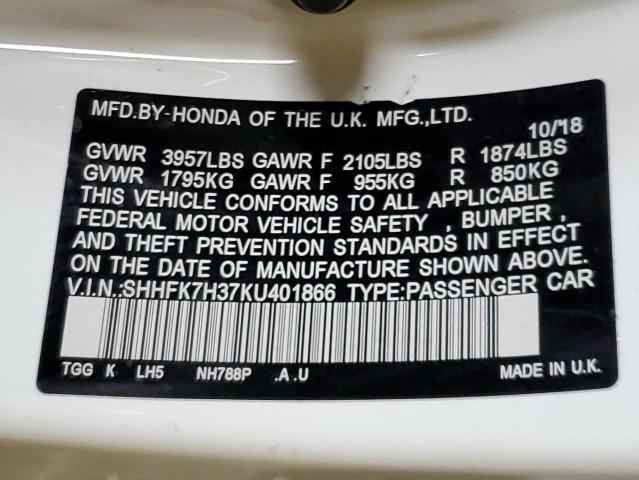 2019 HONDA CIVIC LX SHHFK7H37KU401866