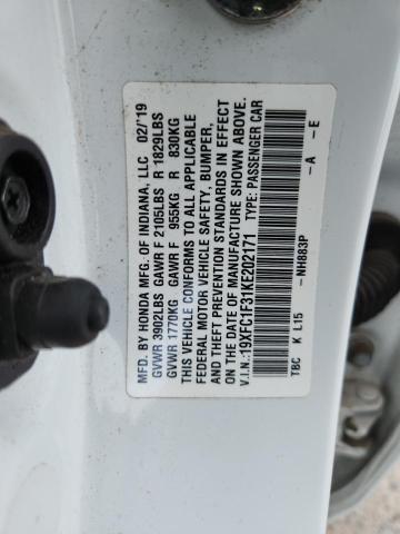 2019 HONDA CIVIC EX 19XFC1F31KE202171