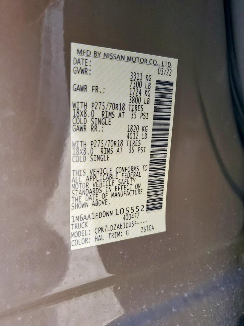 2022 NISSAN TITAN SV 1N6AA1ED0NN105552