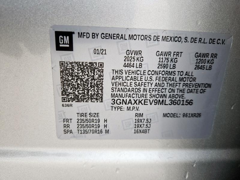 2021 CHEVROLET EQUINOX LT 3GNAXKEV9ML360156