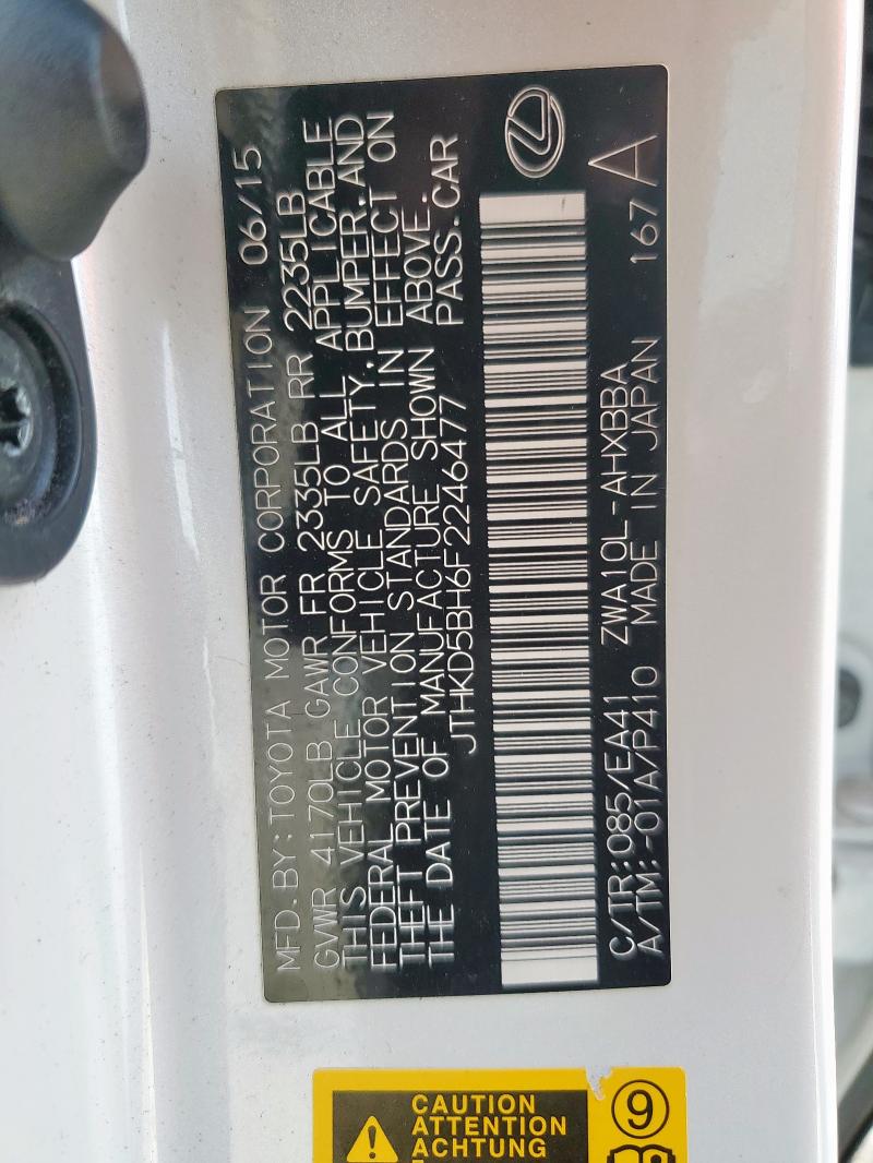 2015 LEXUS CT 200 JTHKD5BH6F2246477