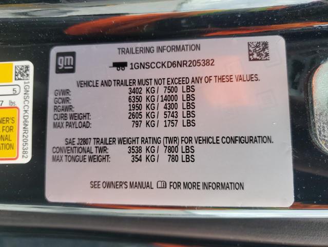 2022 CHEVROLET SUBURBAN C 1GNSCCKD6NR205382