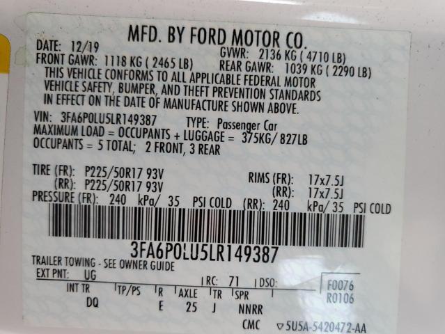 2020 FORD FUSION SE - 3FA6P0LU5LR149387