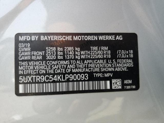 2019 BMW X3 XDRIVE3 5UXTR9C54KLP90093