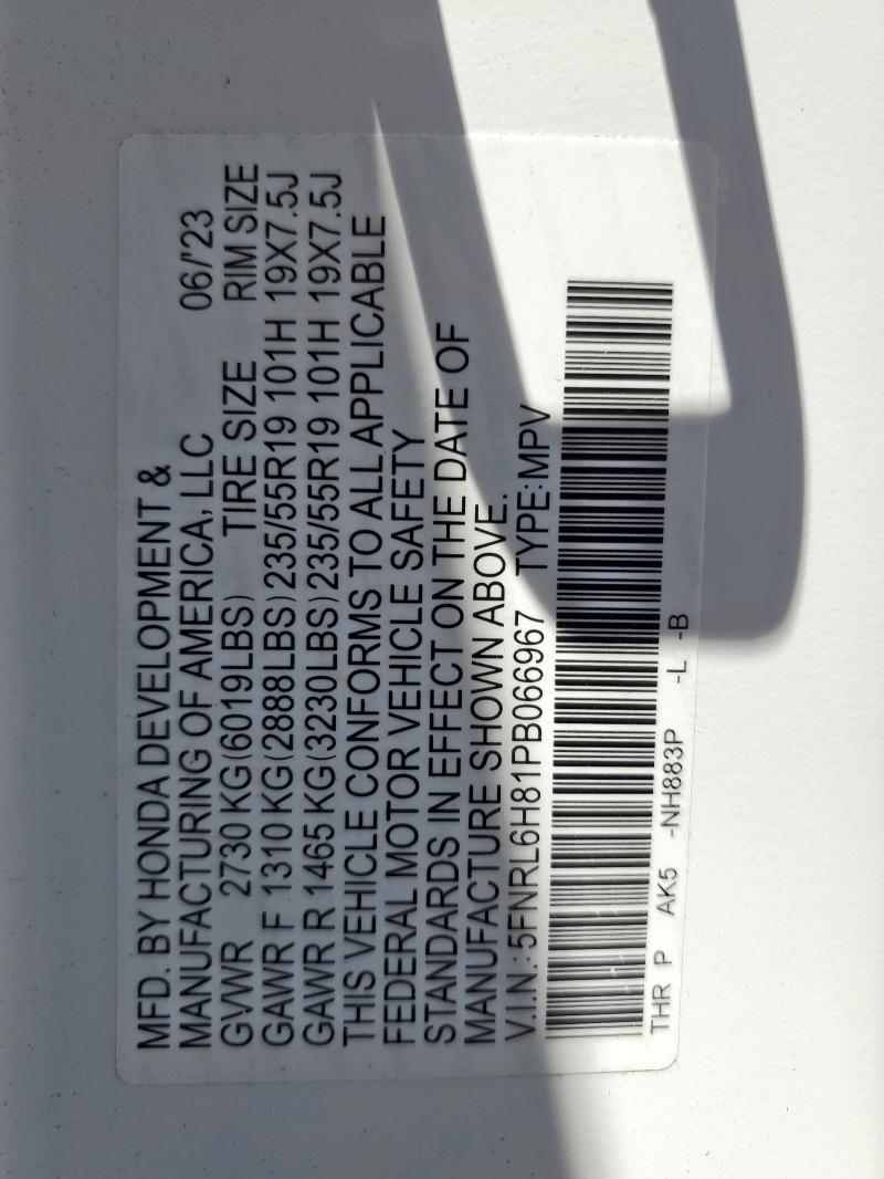 2023 HONDA ODYSSEY TO 5FNRL6H81PB066967