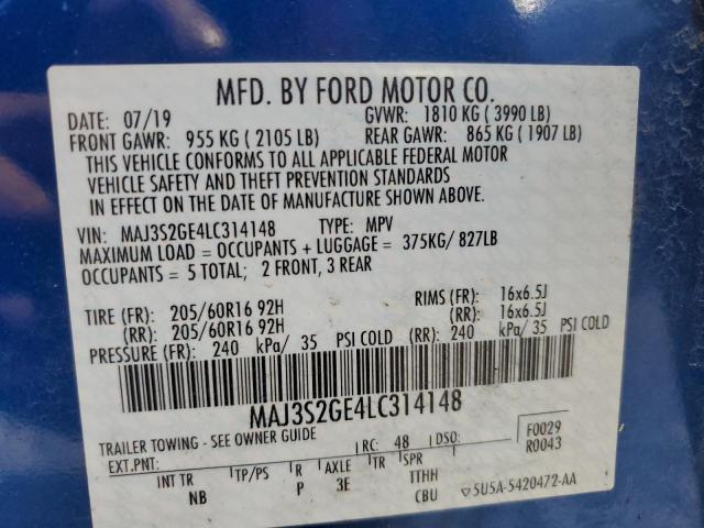 2020 FORD ECOSPORT SE MAJ3S2GE4LC314148
