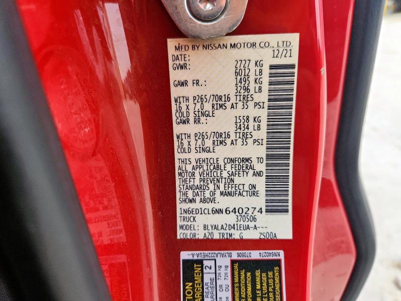 2022 NISSAN FRONTIER S 1N6ED1CL6NN640274