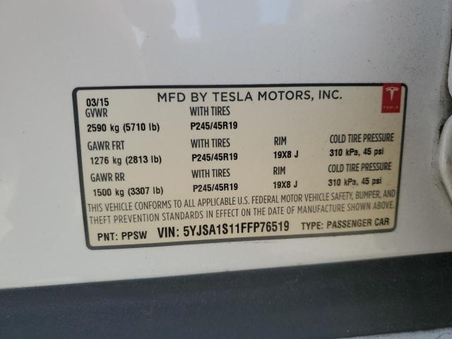 2015 TESLA MODEL S 70 5YJSA1S11FFP76519