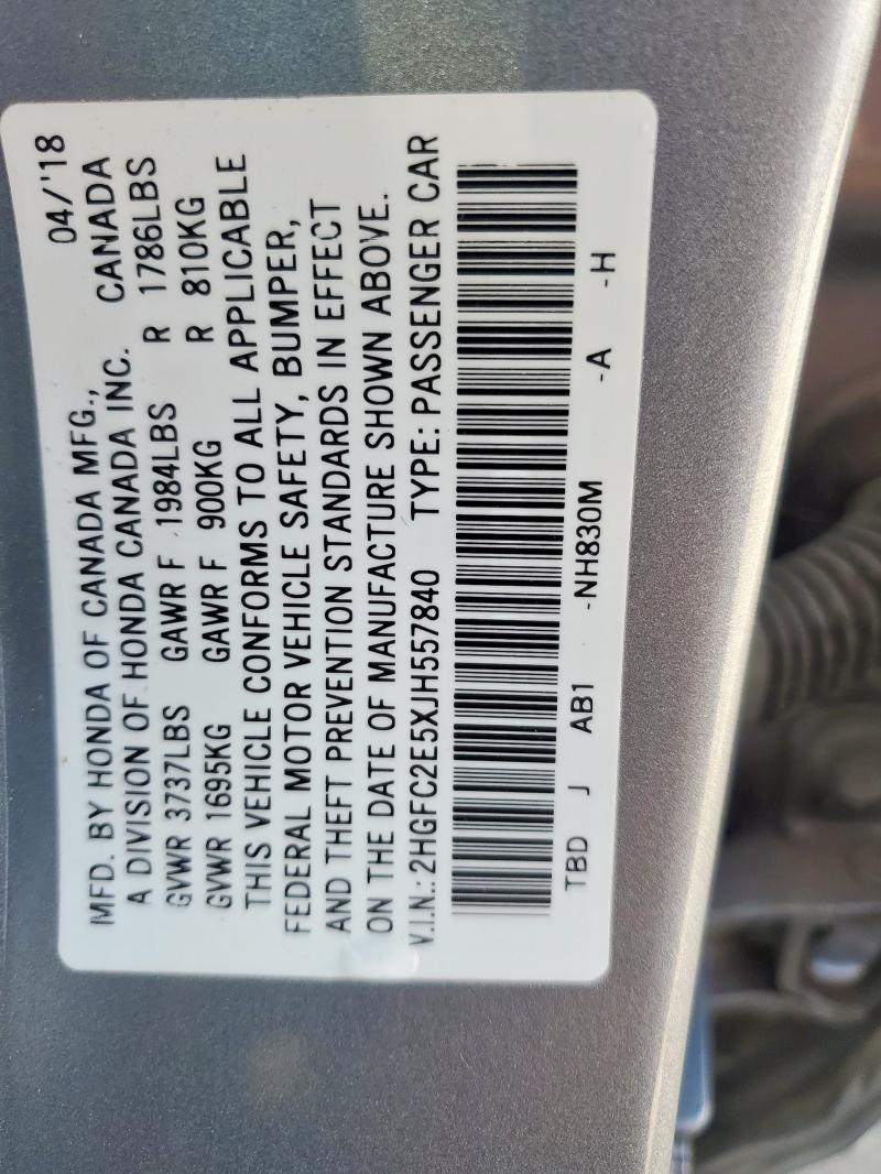 2018 HONDA CIVIC LX 2HGFC2E5XJH557840