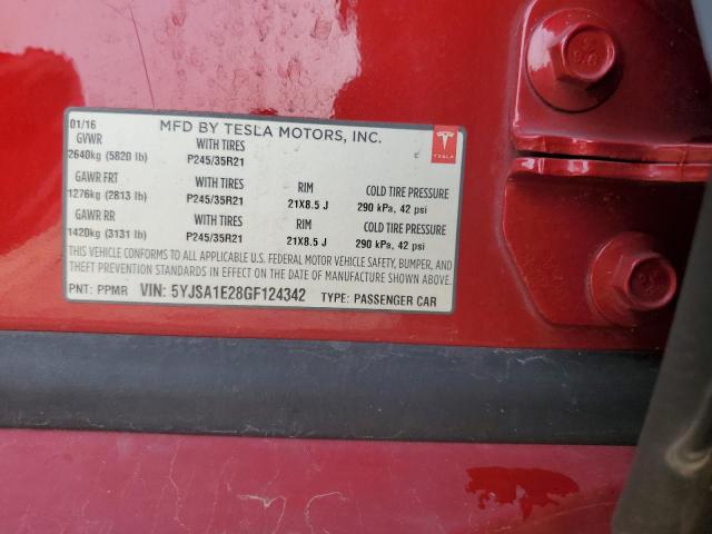 2016 TESLA MODEL S 5YJSA1E28GF124342