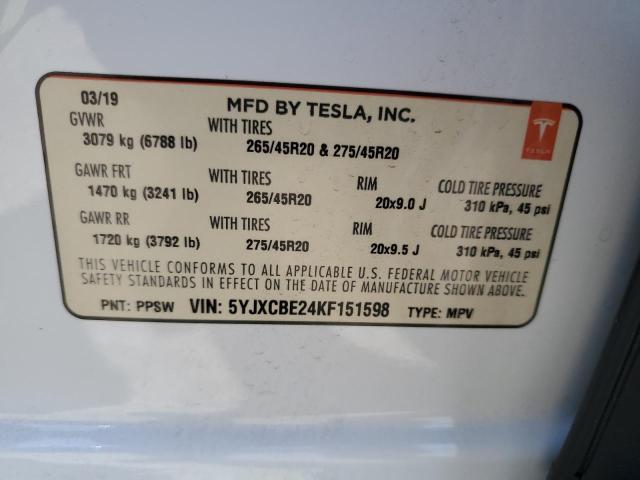2019 TESLA MODEL X 5YJXCBE24KF151598