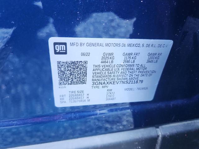 2022 CHEVROLET EQUINOX LT 3GNAXKEV7NS211879
