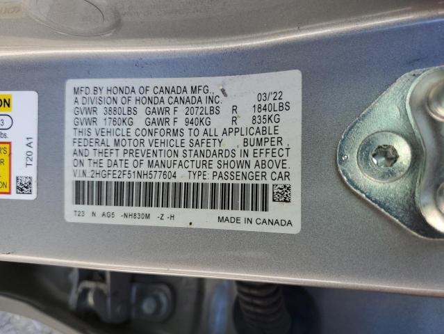2022 HONDA CIVIC SPOR 2HGFE2F51NH577604