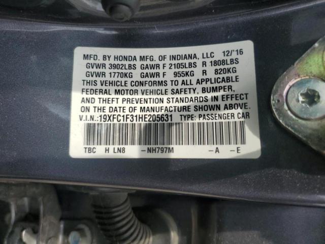 2017 HONDA CIVIC EX 19XFC1F31HE205631