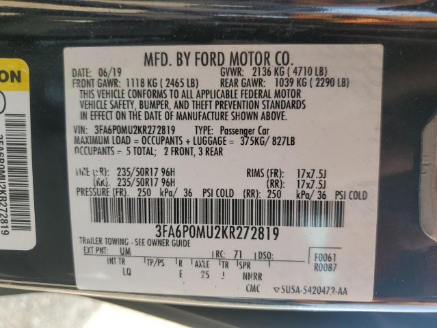 2019 FORD FUSION SEL 3FA6P0MU2KR272819