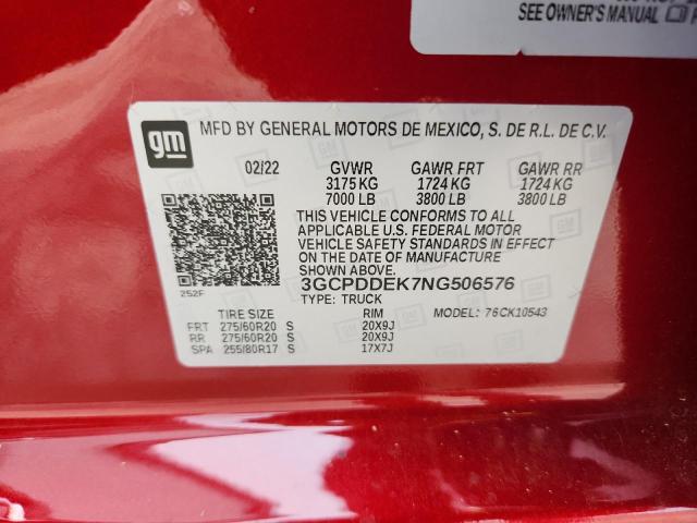 2022 CHEVROLET SILVERADO 3GCPDDEK7NG506576