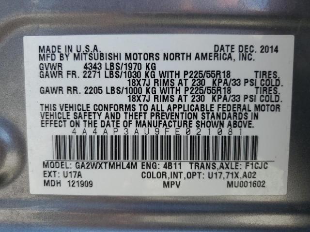 2015 MITSUBISHI OUTLANDER 4A4AP3AU9FE021081