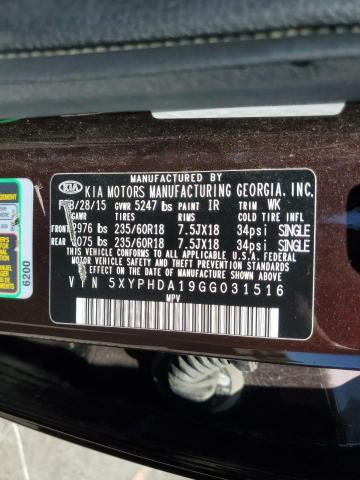 2016 KIA SORENTO EX 5XYPHDA19GG031516