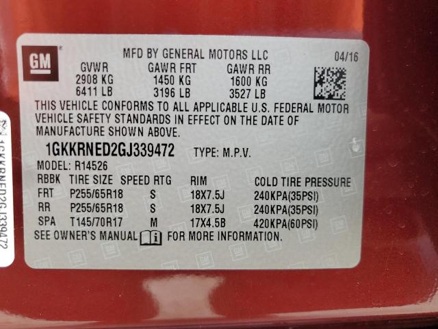 2016 GMC ACADIA SLE 1GKKRNED2GJ339472
