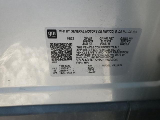 2022 CHEVROLET EQUINOX LT 3GNAXKEV8NL192396